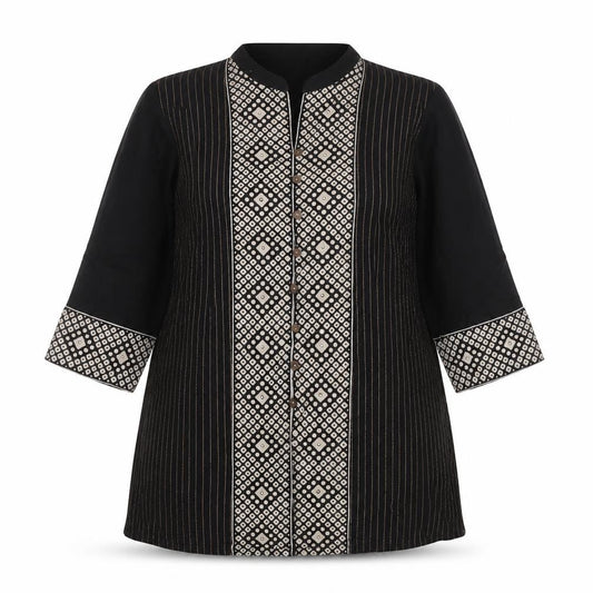 Akritii Women's Black Tunic Blouse XL, 3/4 Sleeve Boho