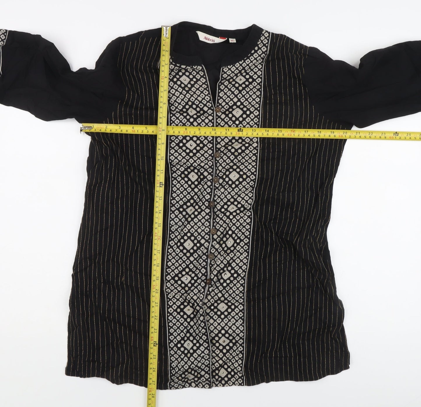 Akritii Women's Black Tunic Blouse XL, 3/4 Sleeve Boho