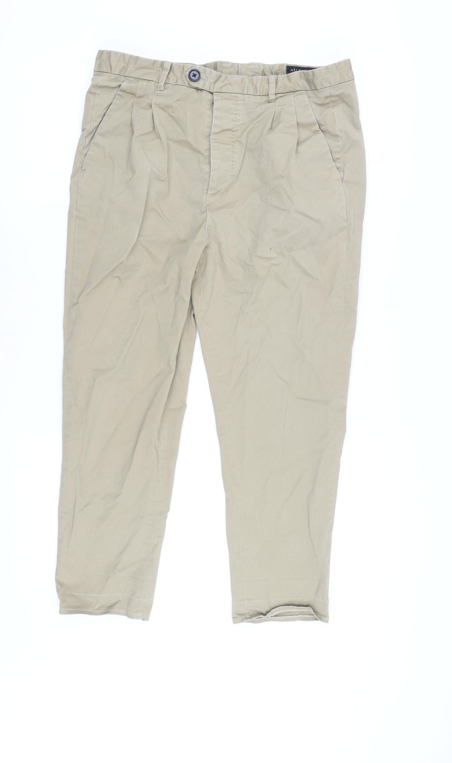 AllSaints Men's Beige Cropped Trousers, Size 32
