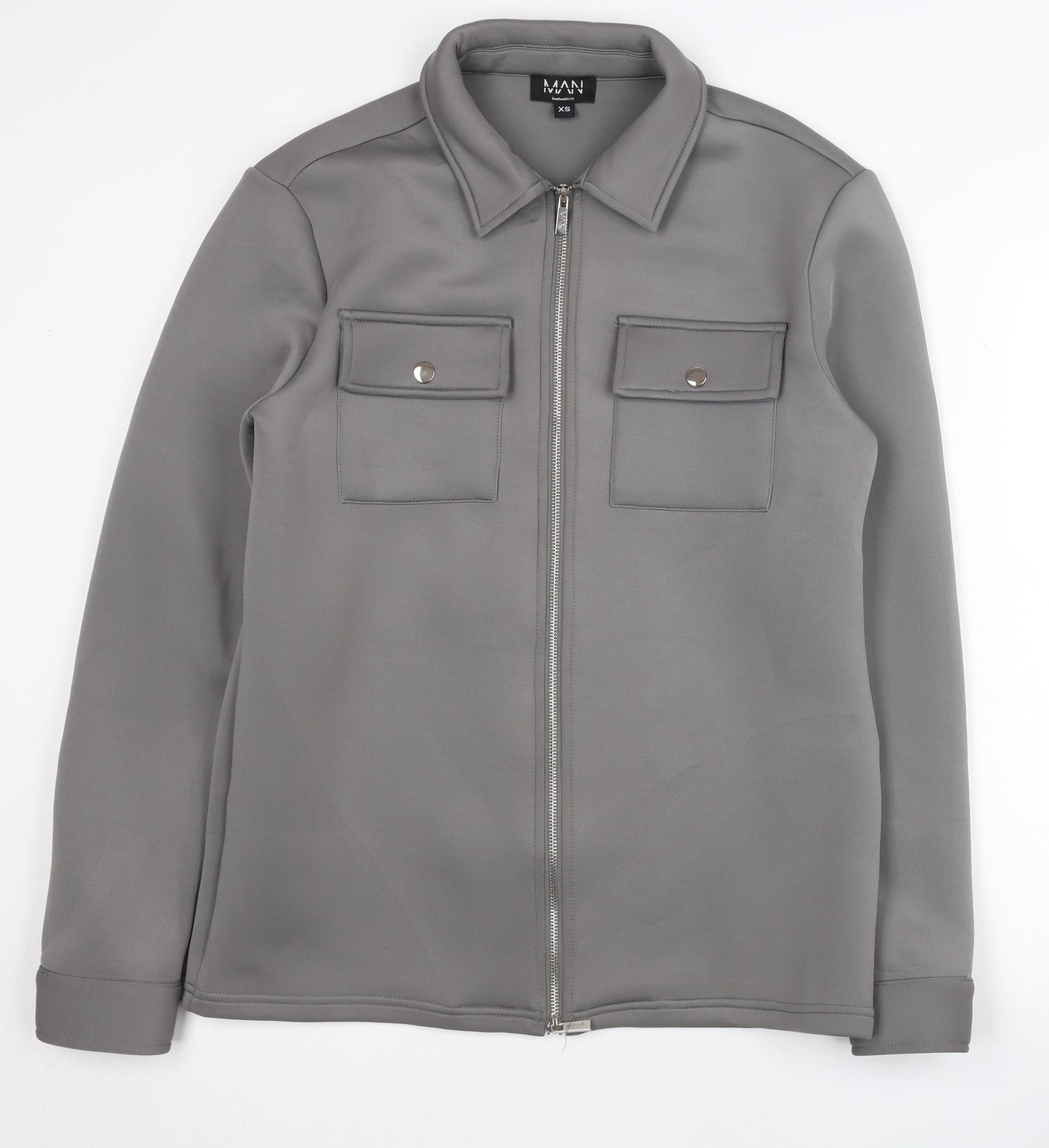boohooMAN Men's Grey XS Basic Jacket - Casual Mid-Length