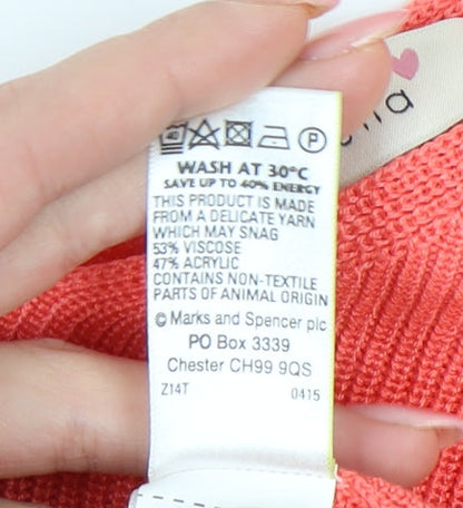 Marks & Spencer Women's Pink V-Neck Pullover, Size 12, Casual Knit