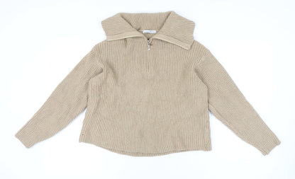 Pull&Bear Women's Beige Full Zip Jumper, Size 12
