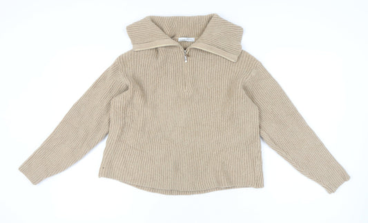 Pull & Bear Women's Beige Full Zip Jumper, Size 12
