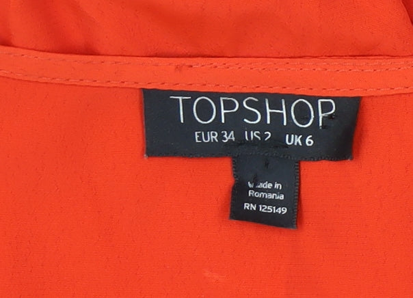 Topshop Women's Orange Wrap Blouse, Size 6, V-Neck, Bell Sleeve
