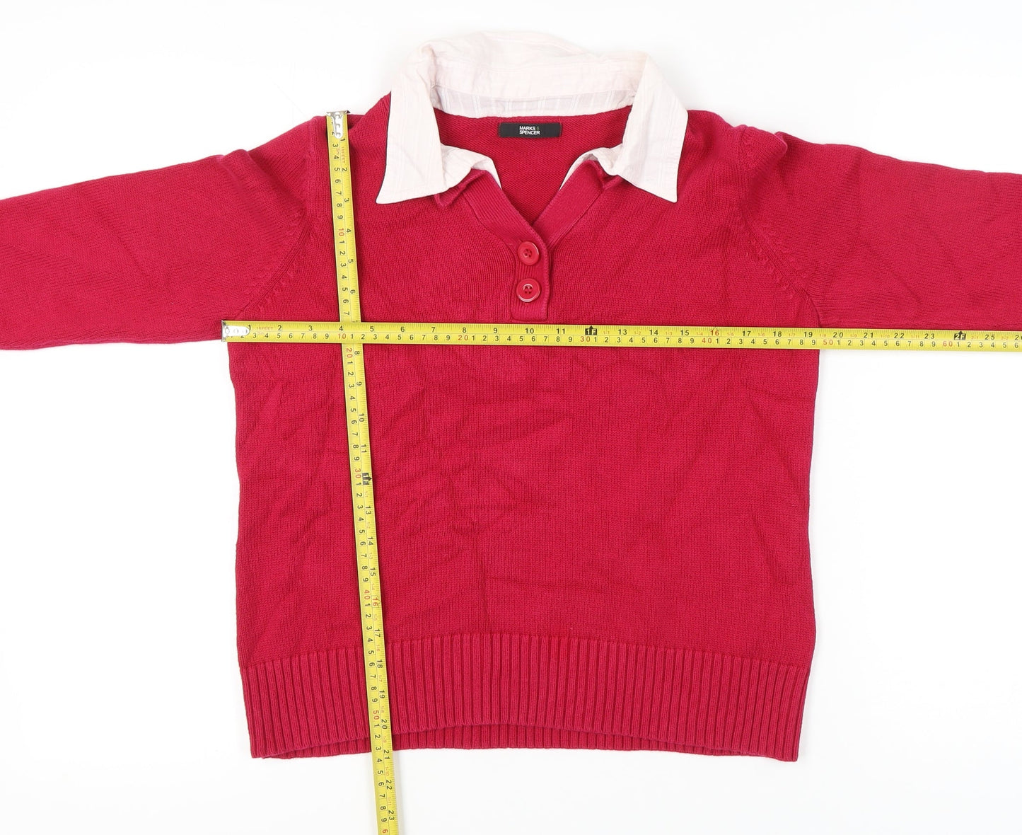 Marks and Spencer Women's Red Collared Jumper Size 16