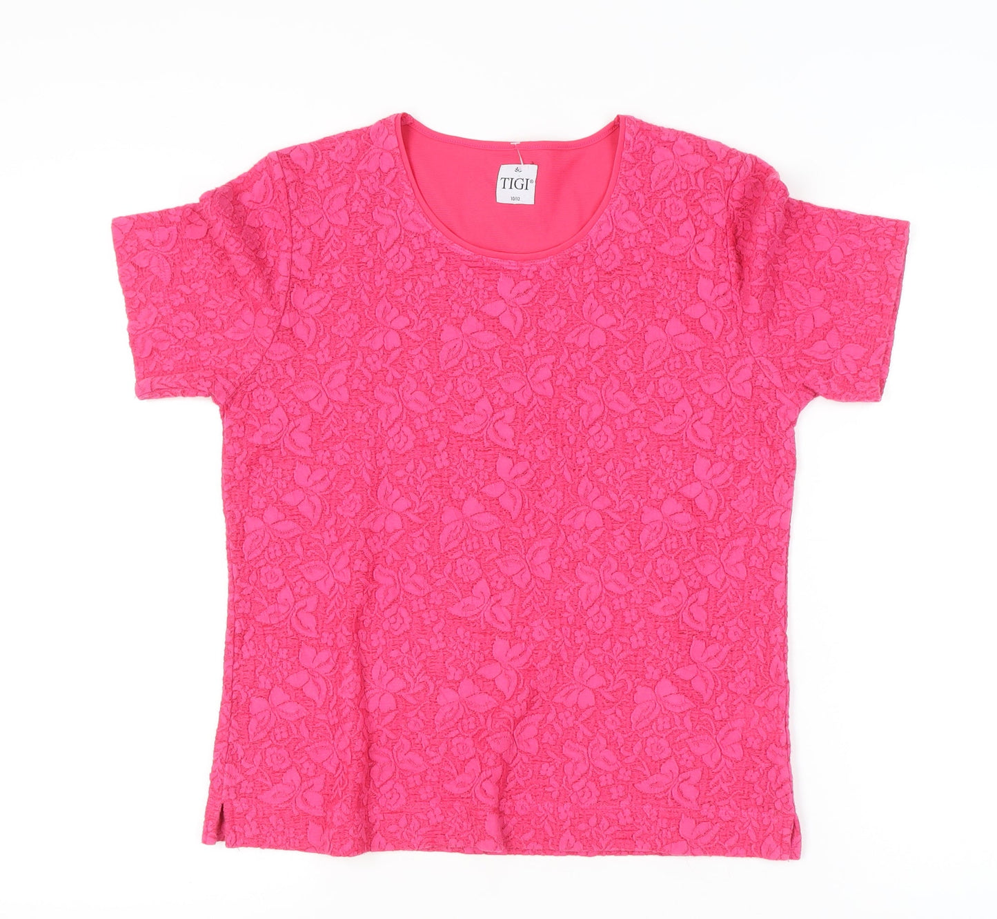 TIGI Women's Pink Floral Lace T-Shirt Size 10