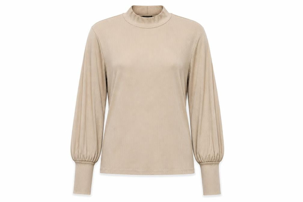 Stradivarius Women's Beige Mock Neck Long Sleeve Top