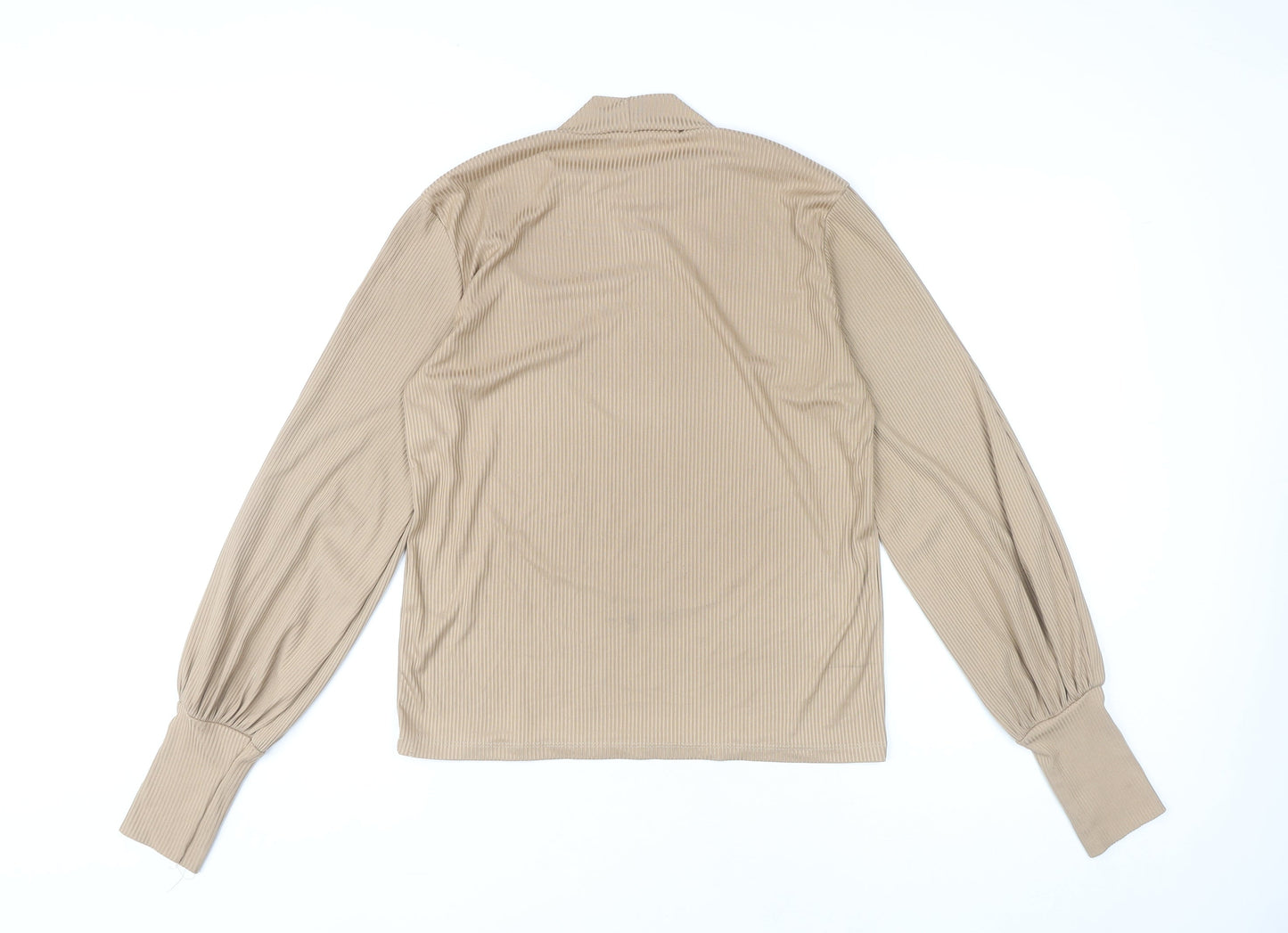 Stradivarius Women's Beige Mock Neck Long Sleeve Top
