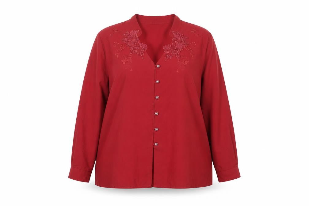 The Pearl Collection Women's Red Embroidered Blouse UK 20