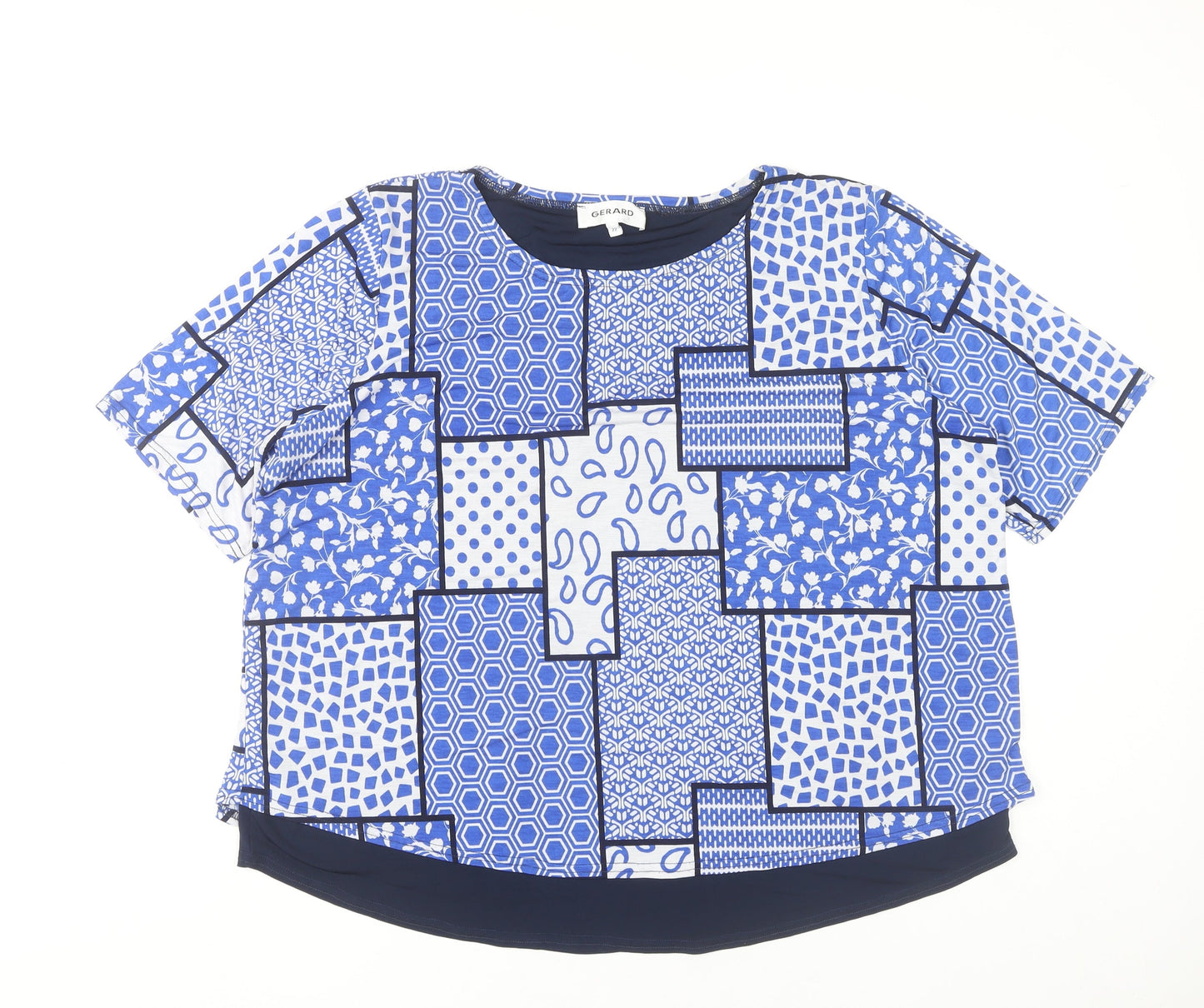 Gerard Women's Plus Blue Geometric Jersey Top Size 22
