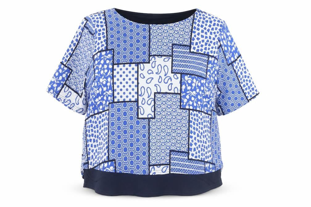Gerard Women's Plus Blue Geometric Jersey Top Size 22