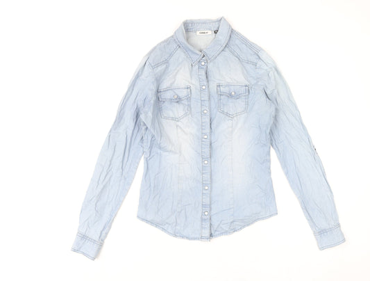 Only Women's Blue Button-Up Shirt Size 8 Regular Fit