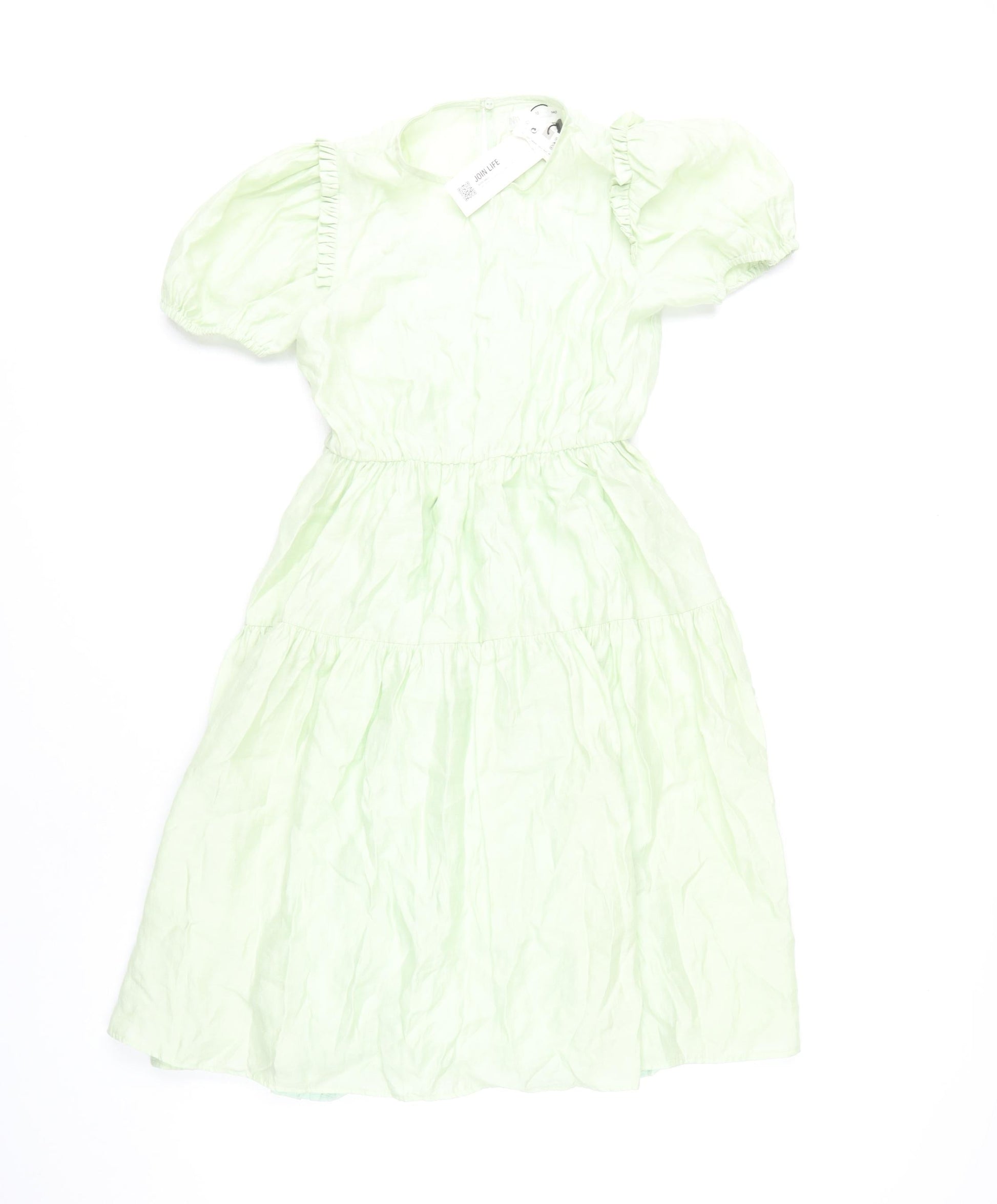 green puff sleeve dress zara Zara green embroidered openwork eyelet dress puff