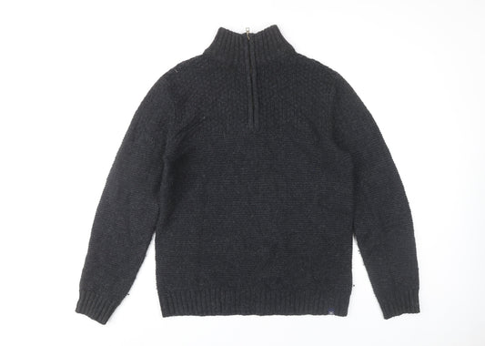 Fat Face Men's Black S Full Zip Chunky-Knit Jumper