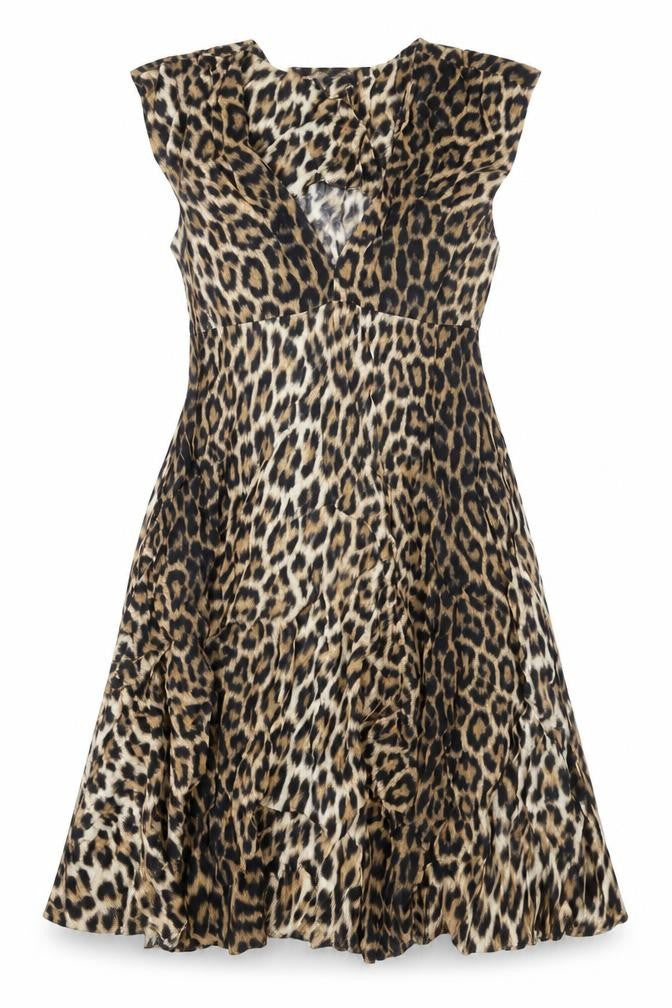 Zara Woman Leopard Print Sleeveless V-Neck Dress Multicoloured XS