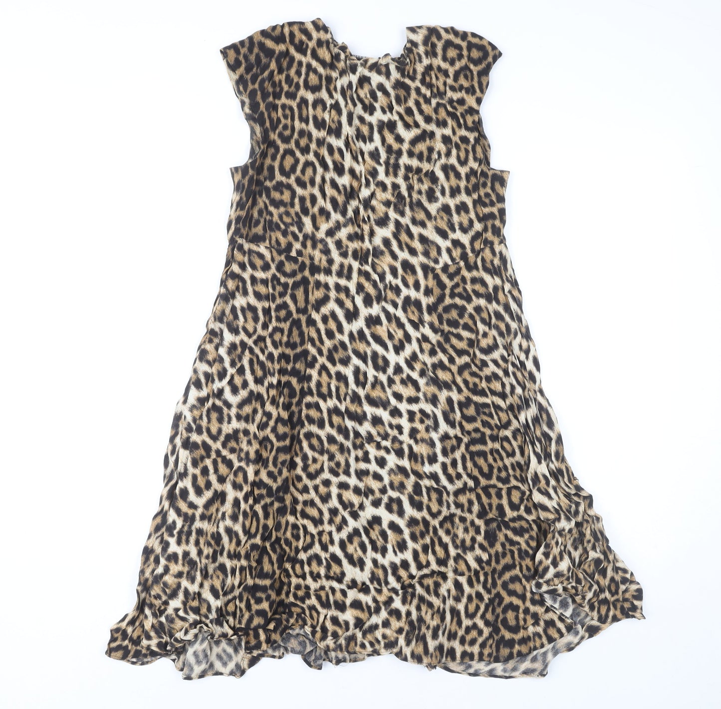 Zara Woman Leopard Print Sleeveless V-Neck Dress Multicoloured XS