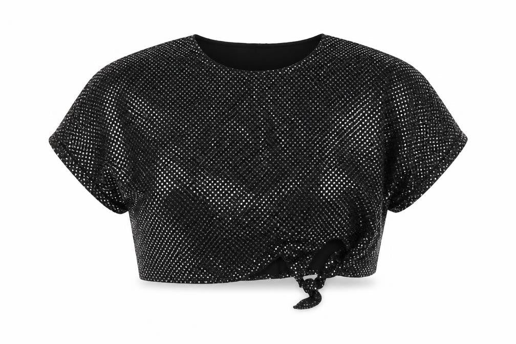Lipsy Women’s Black Sequin Cropped Tie-Front T-Shirt Size 20 Party