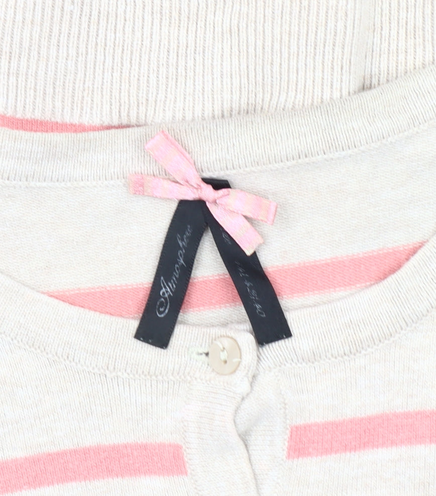 Atmosphere Women's Beige & Pink Striped Cardigan Size 14
