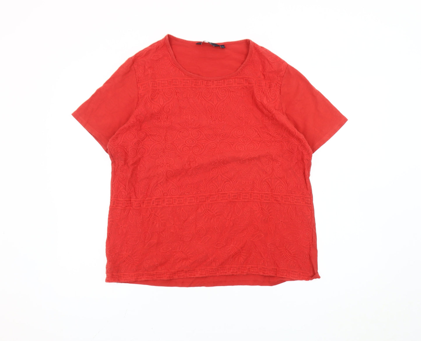 Isle Essentials Women’s Red Embroidered Cotton T-Shirt Size 18