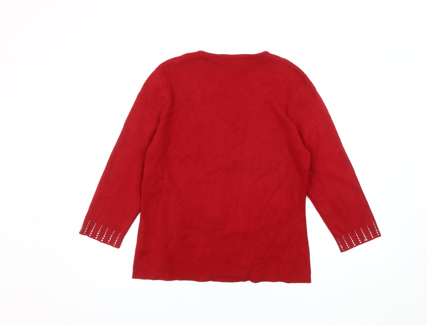 Stephen Women Red M Pullover Round Neck Beaded Knit Jumper