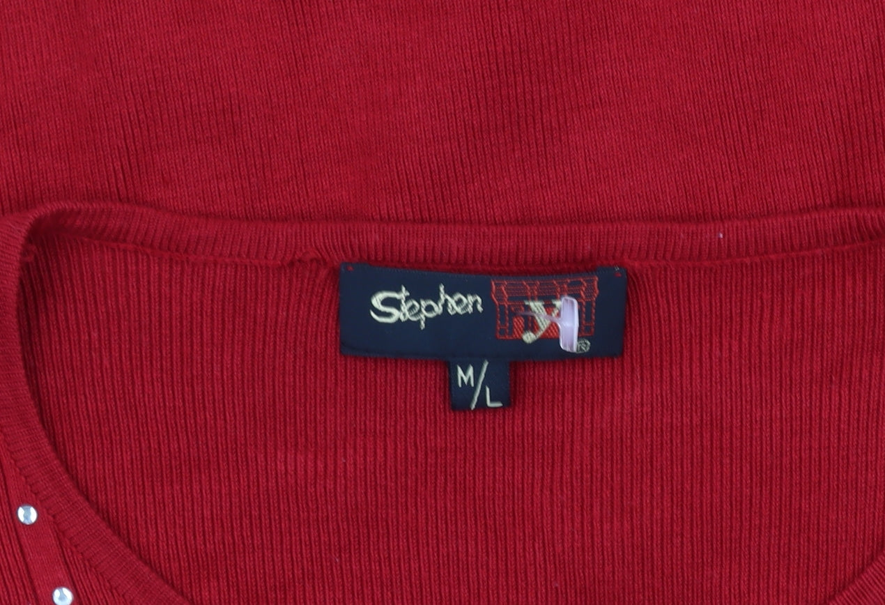Stephen Women Red M Pullover Round Neck Beaded Knit Jumper