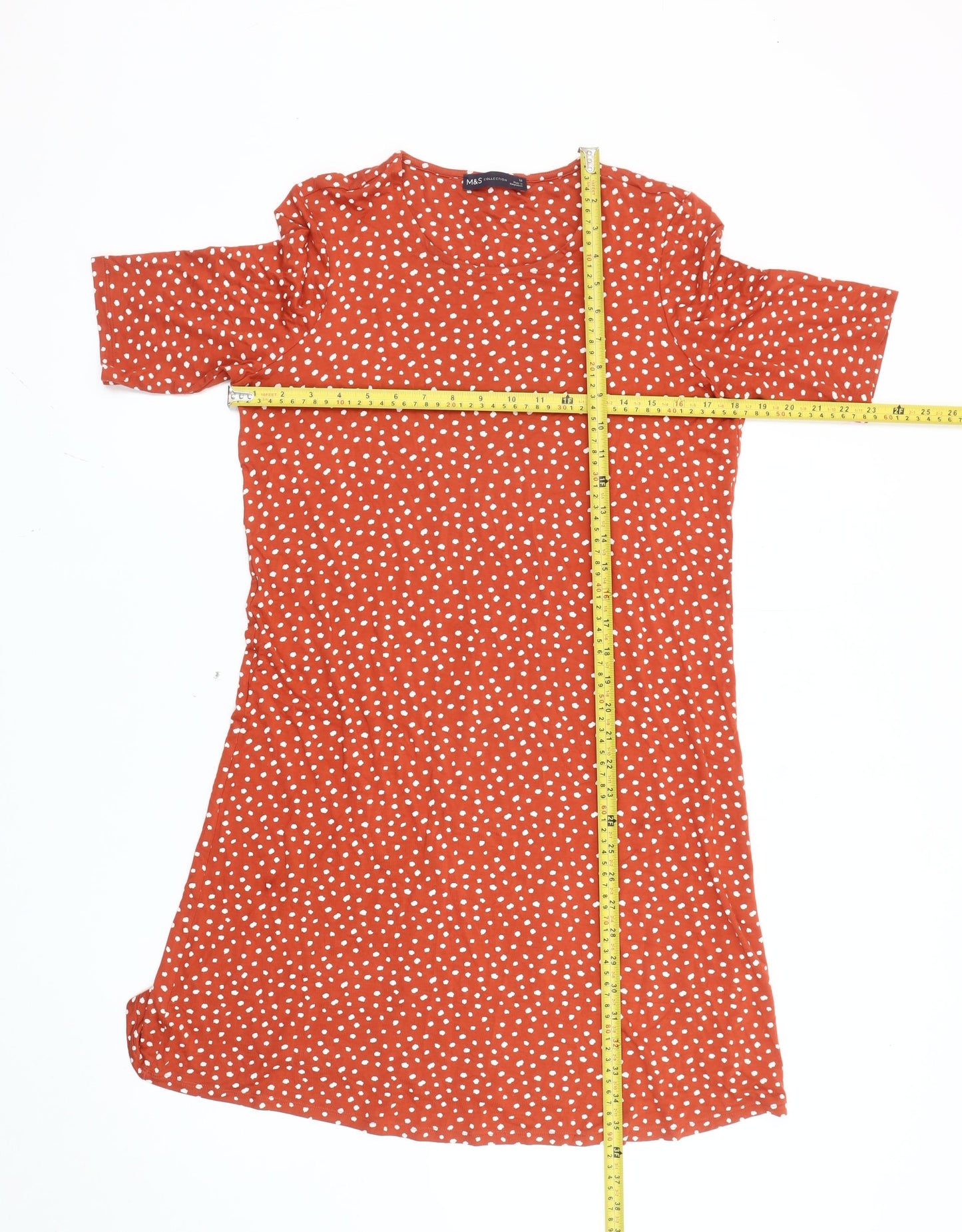Marks and Spencer Women Red Polka Dot Cotton Shift Dress Size 12