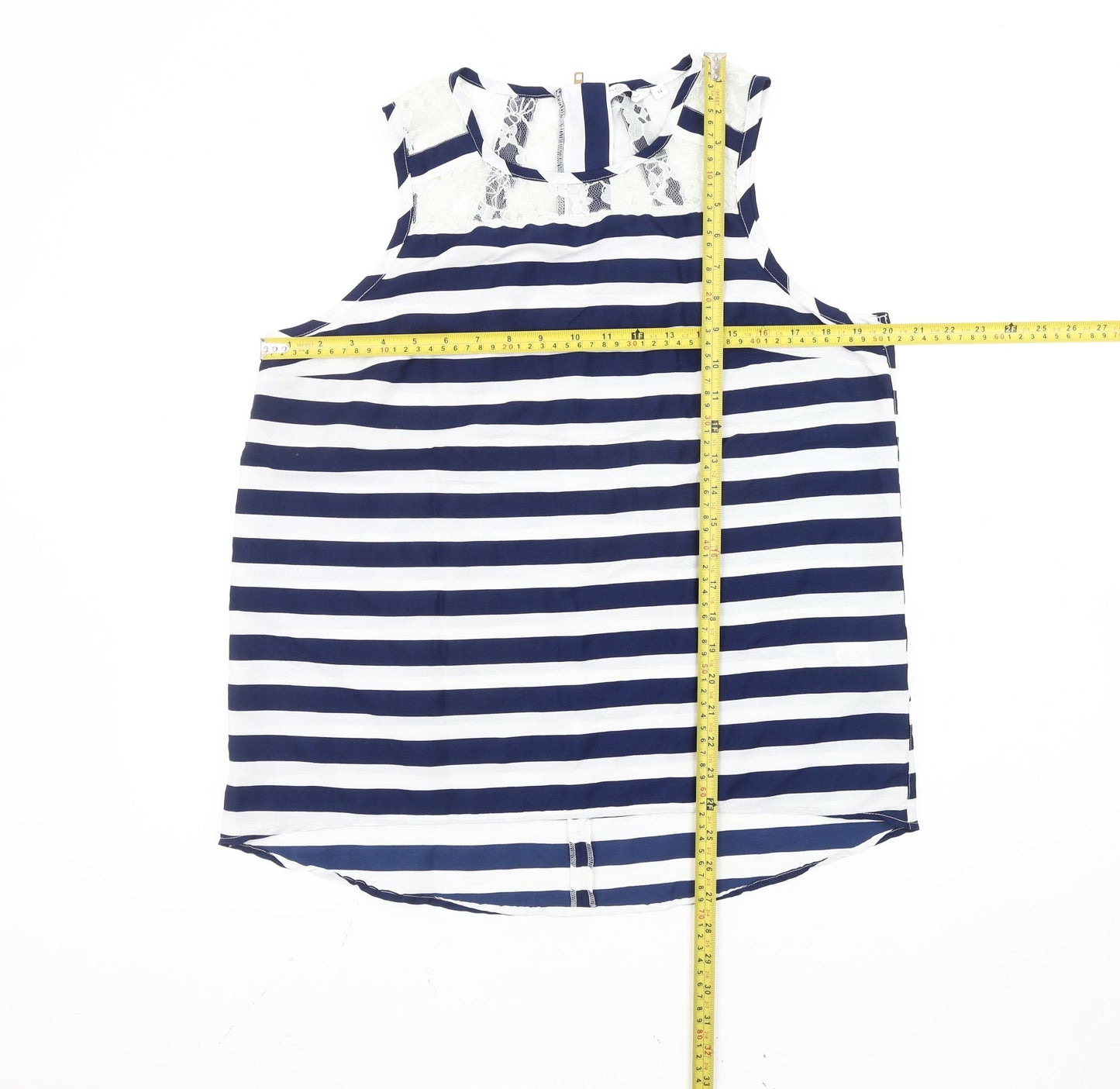 New Look Women’s Blue Stripe Lace Blouse Size 14 Sleeveless