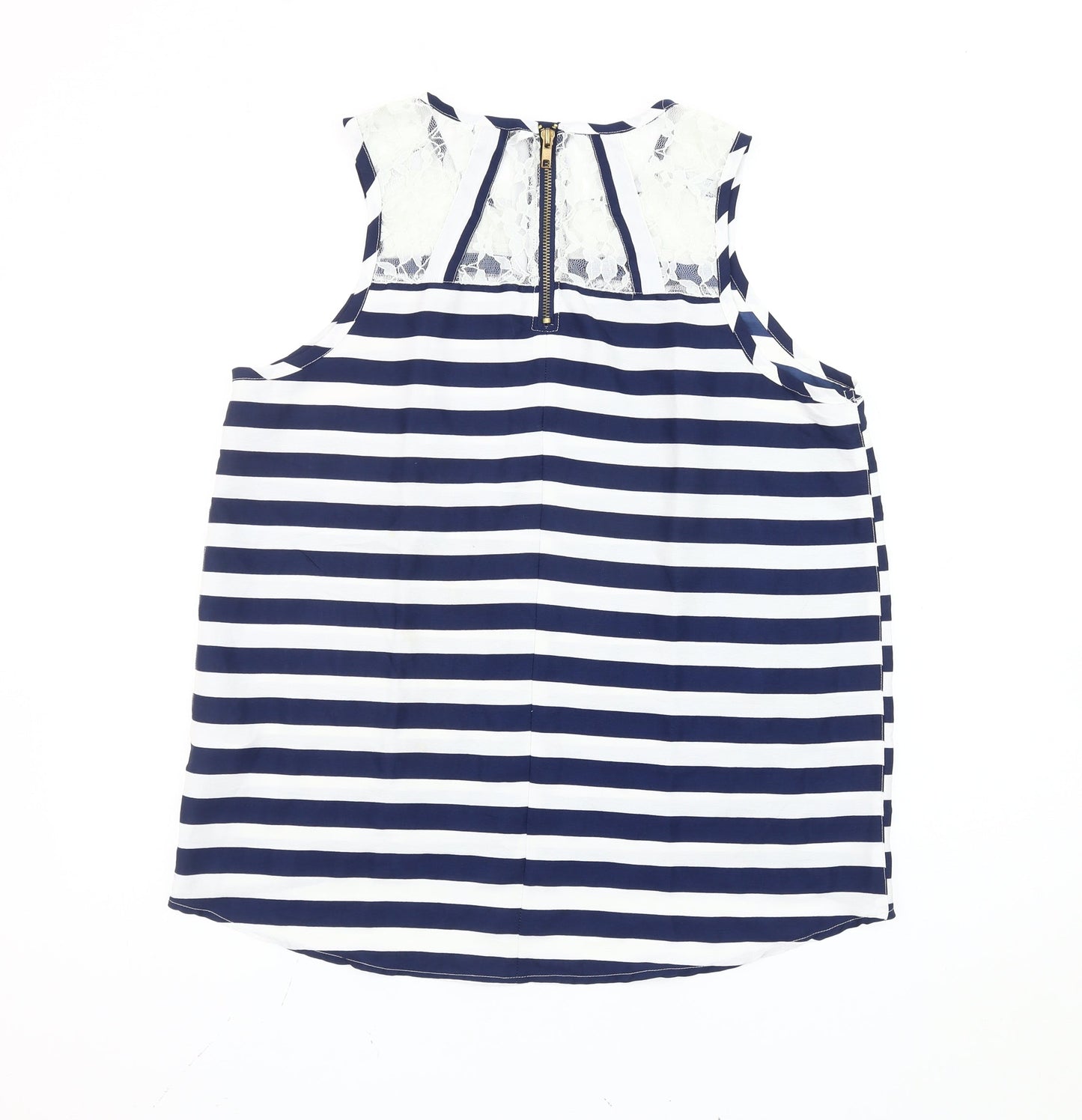 New Look Women’s Blue Stripe Lace Blouse Size 14 Sleeveless