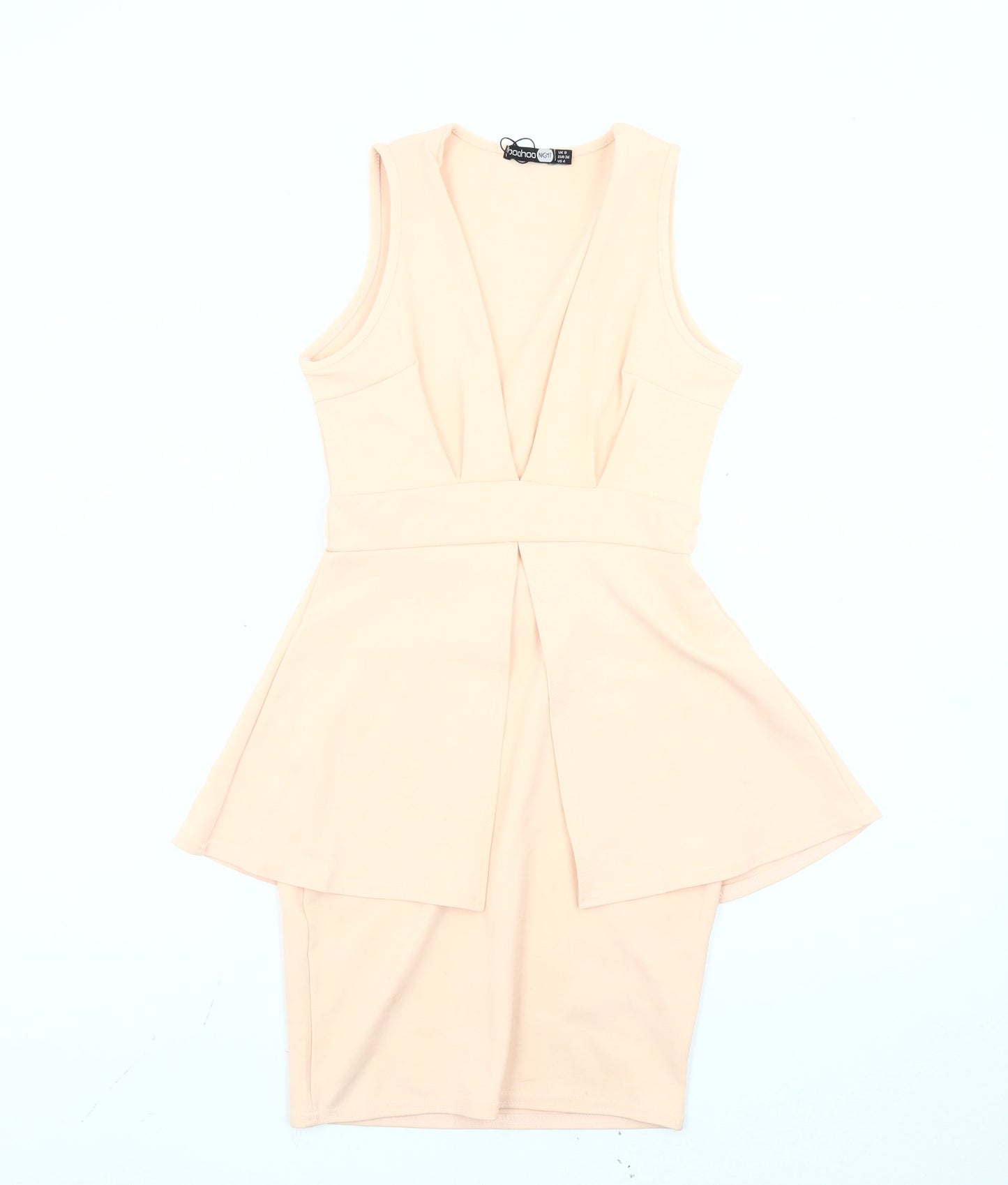 Boohoo Women’s Beige Peplum Sleeveless Knee Length Dress Size 8