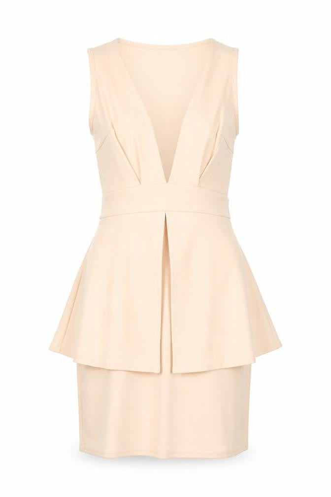 Boohoo Women’s Beige Peplum Sleeveless Knee Length Dress Size 8