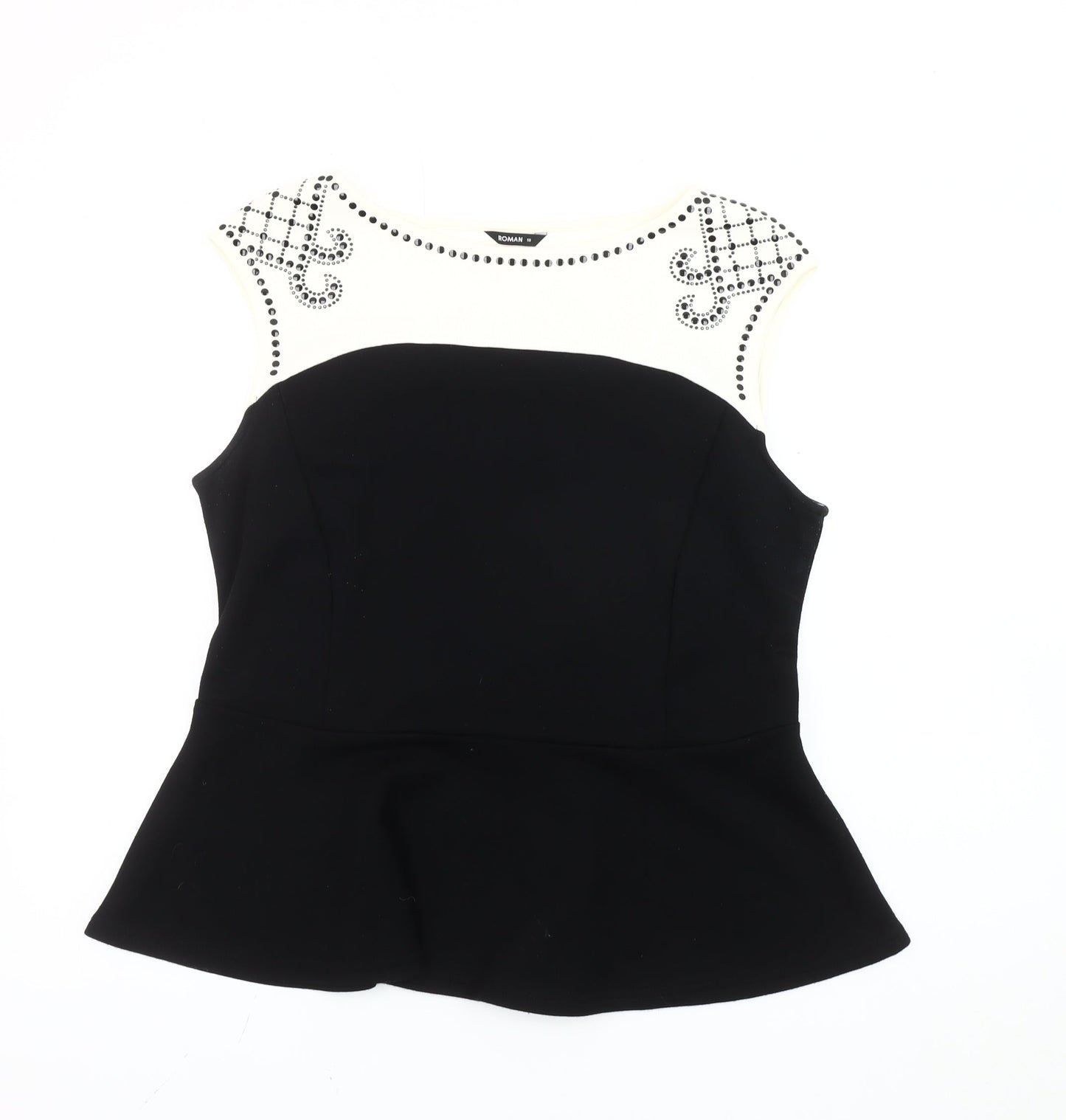 Roman Womens Black Size 18 Sleeveless Peplum Beaded Blouse