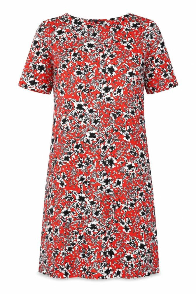 Marks & Spencer Women Red Floral Knee Length Shift Dress Size 12