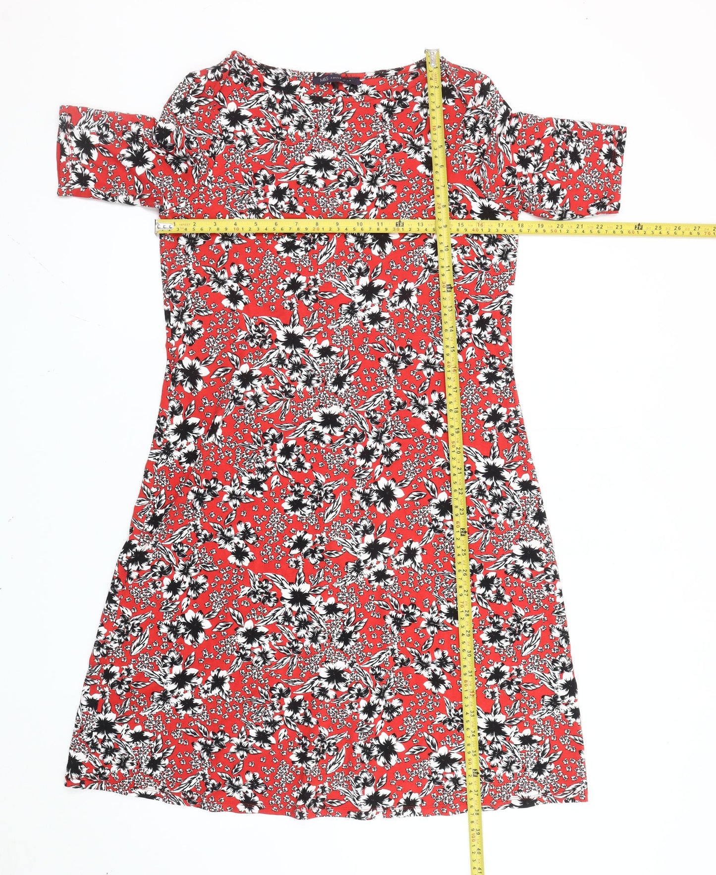 Marks and Spencer Women Red Floral Knee Length Shift Dress Size 12
