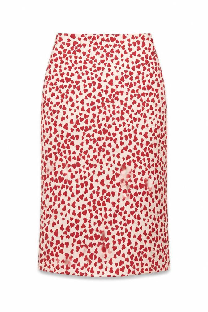 Polly Women's Pink Heart Print Midi Pencil Skirt Size 4