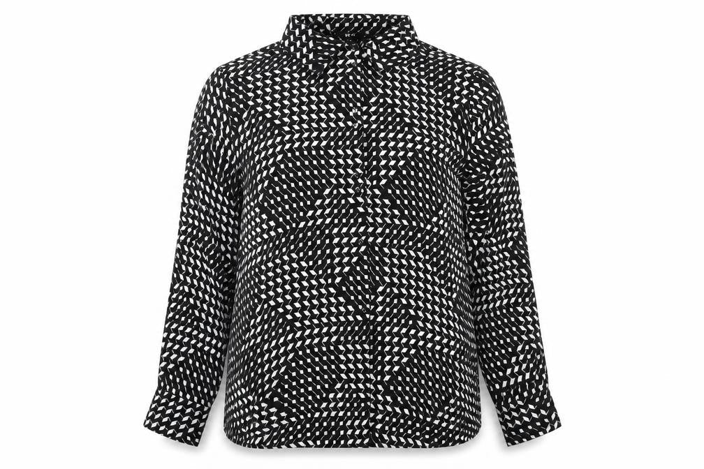 Next Women’s Black Geometric Collared Long Sleeve Blouse Size 16