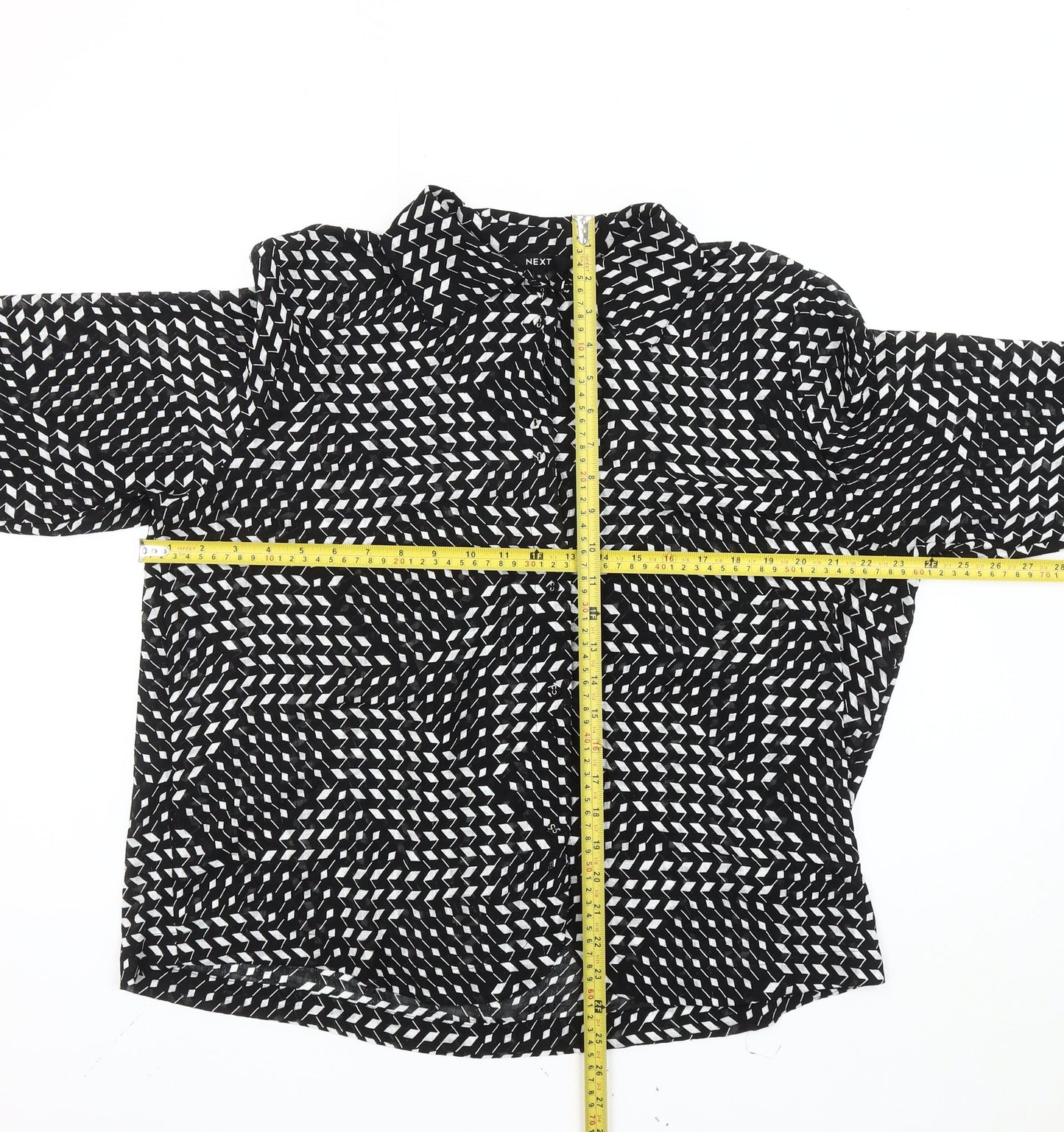 Next Women’s Black Geometric Collared Long Sleeve Blouse Size 16