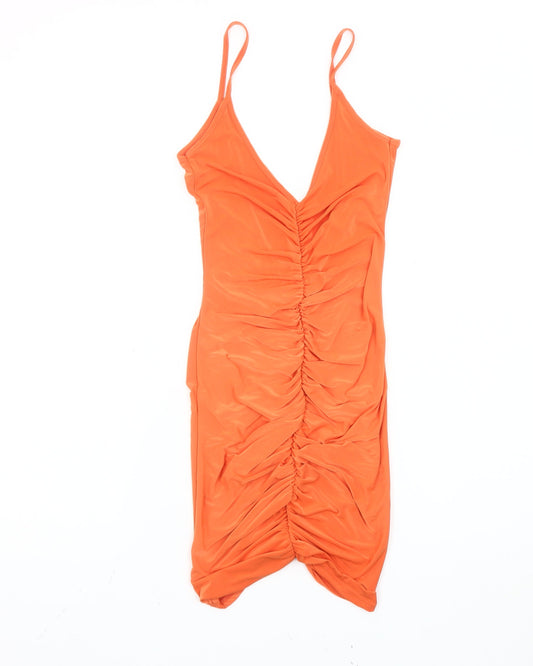 PrettyLittleThing Women’s Orange Size 8 Bodycon Ruched Dress