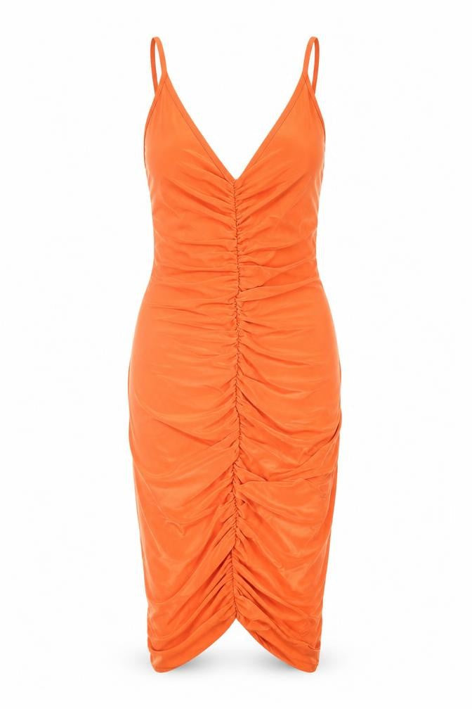 PRETTYLITTLETHING Women’s Orange Size 8 Bodycon Ruched Dress