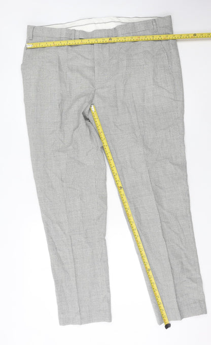Marks & Spencer Men’s Grey Wool Check Dress Trousers 42W 33L