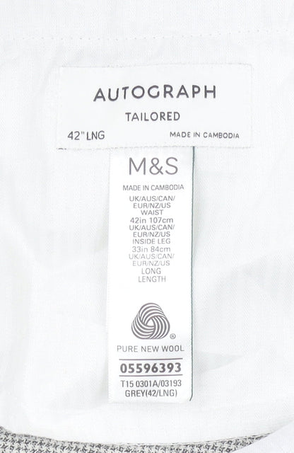 Marks & Spencer Men’s Grey Wool Check Dress Trousers 42W 33L