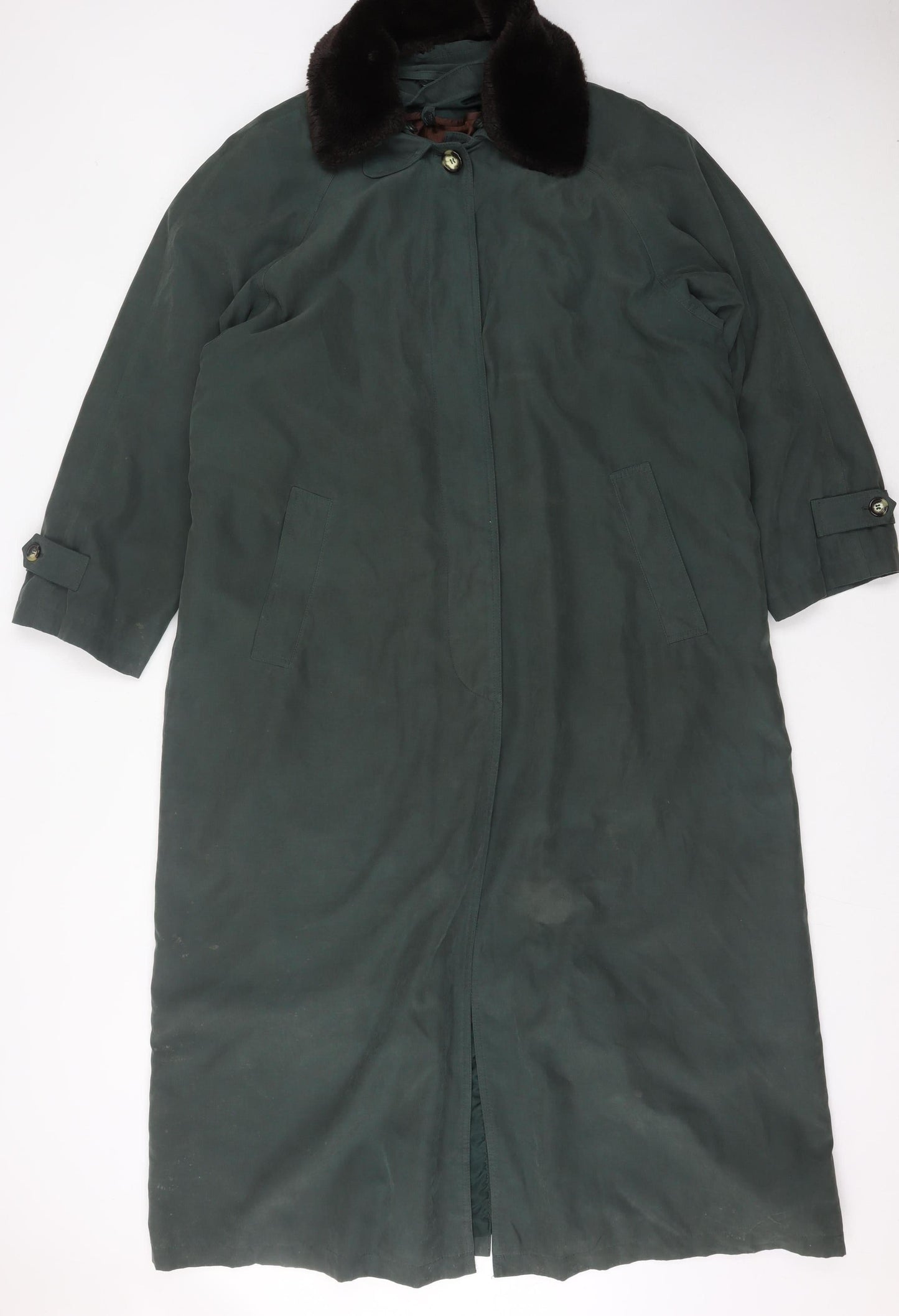 Rossetti Women’s Green Fur Collar Long Overcoat Size 16 Vintage