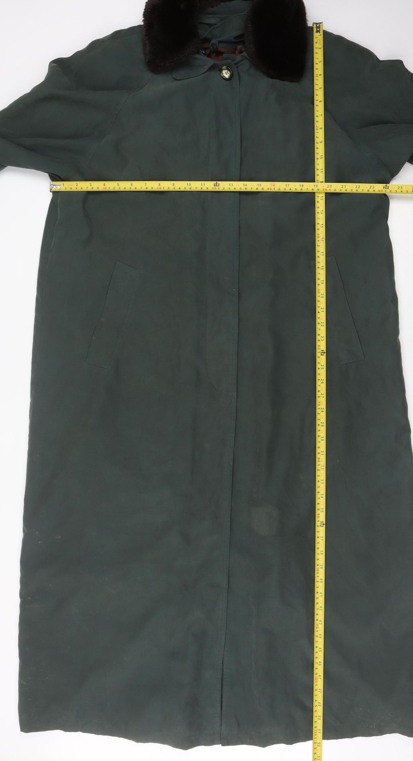 Rossetti Women’s Green Fur Collar Long Overcoat Size 16 Vintage