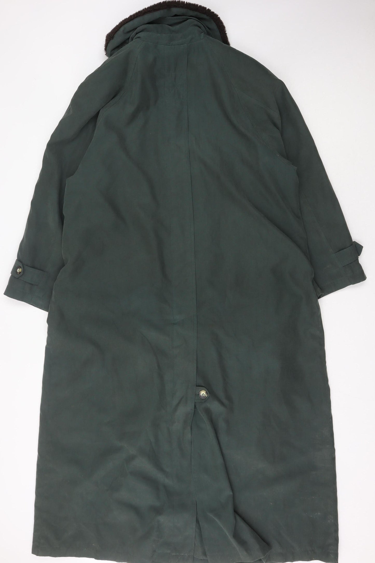 Rossetti Women’s Green Fur Collar Long Overcoat Size 16 Vintage