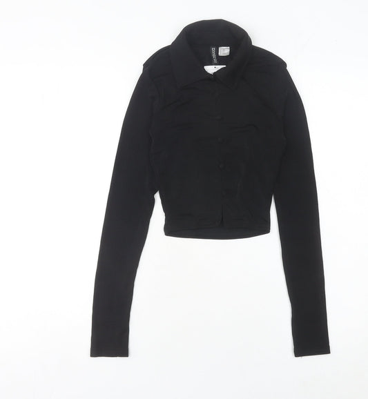 H&M Divided Women’s Black 2XS Cropped Collared Button-Up Shirt