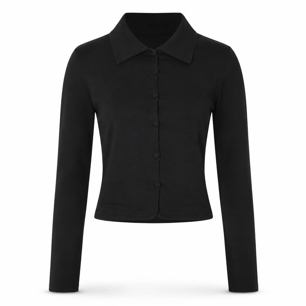 H&M Divided Women’s Black 2XS Cropped Collared Button-Up Shirt