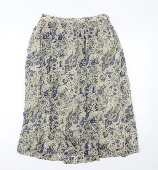 Geiger Women’s Beige Paisley A-Line Midi Skirt Size 14 Vintage Cotton