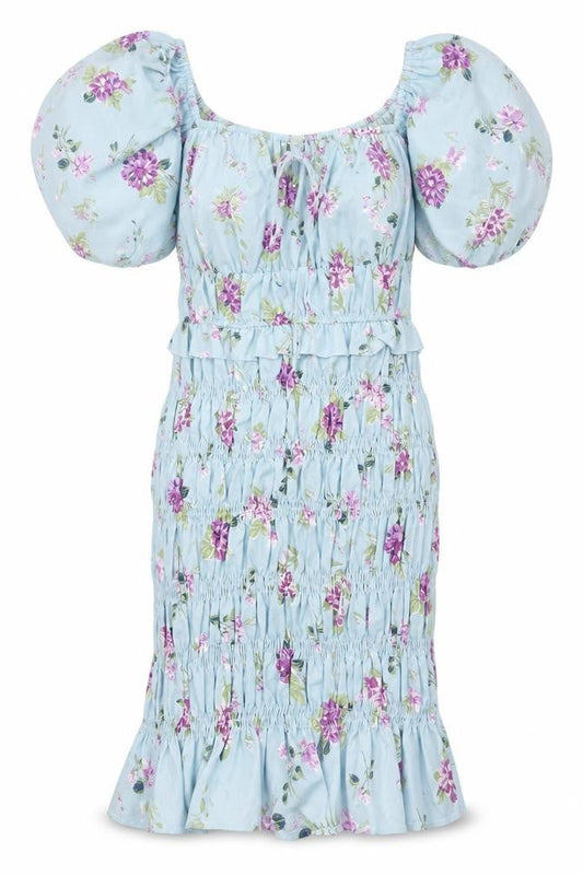 Missguided Women’s Blue Floral Puff Sleeve Bodycon Dress UK 12