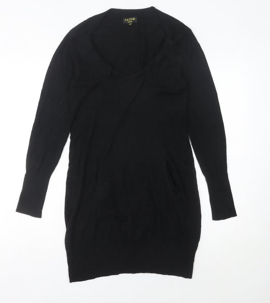 Alter London Women's Black S Jumper Dress Knee Length Knit V-Neck