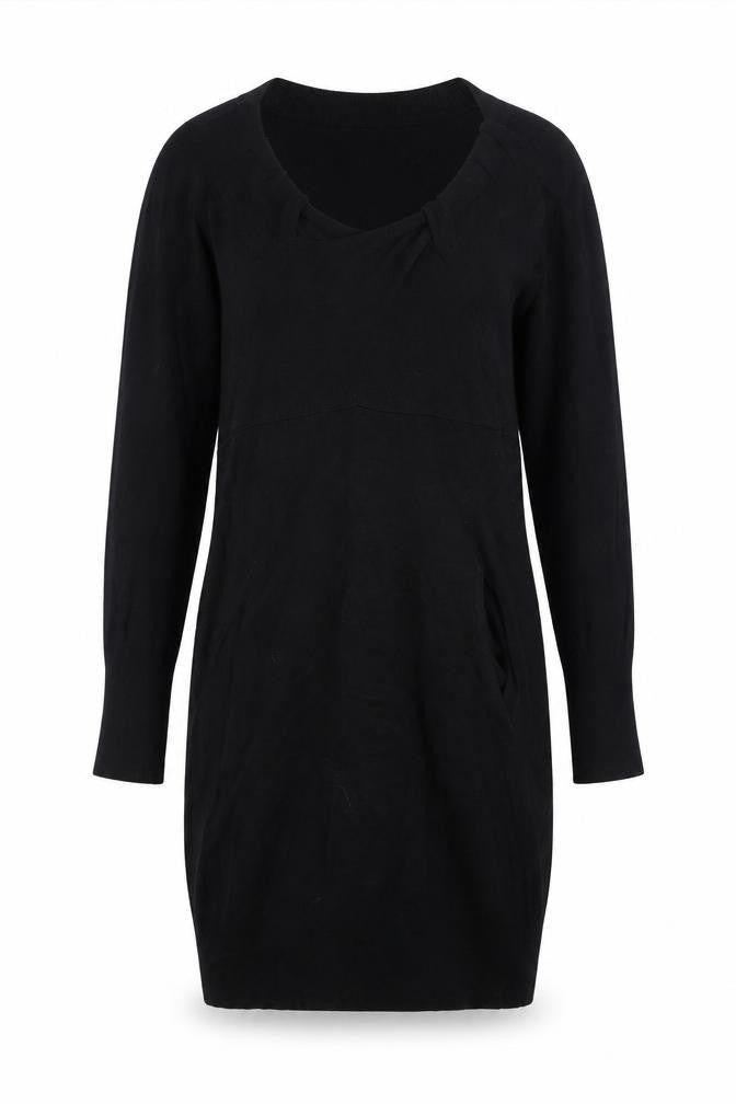 Alter London Women's Black S Jumper Dress Knee Length Knit V-Neck