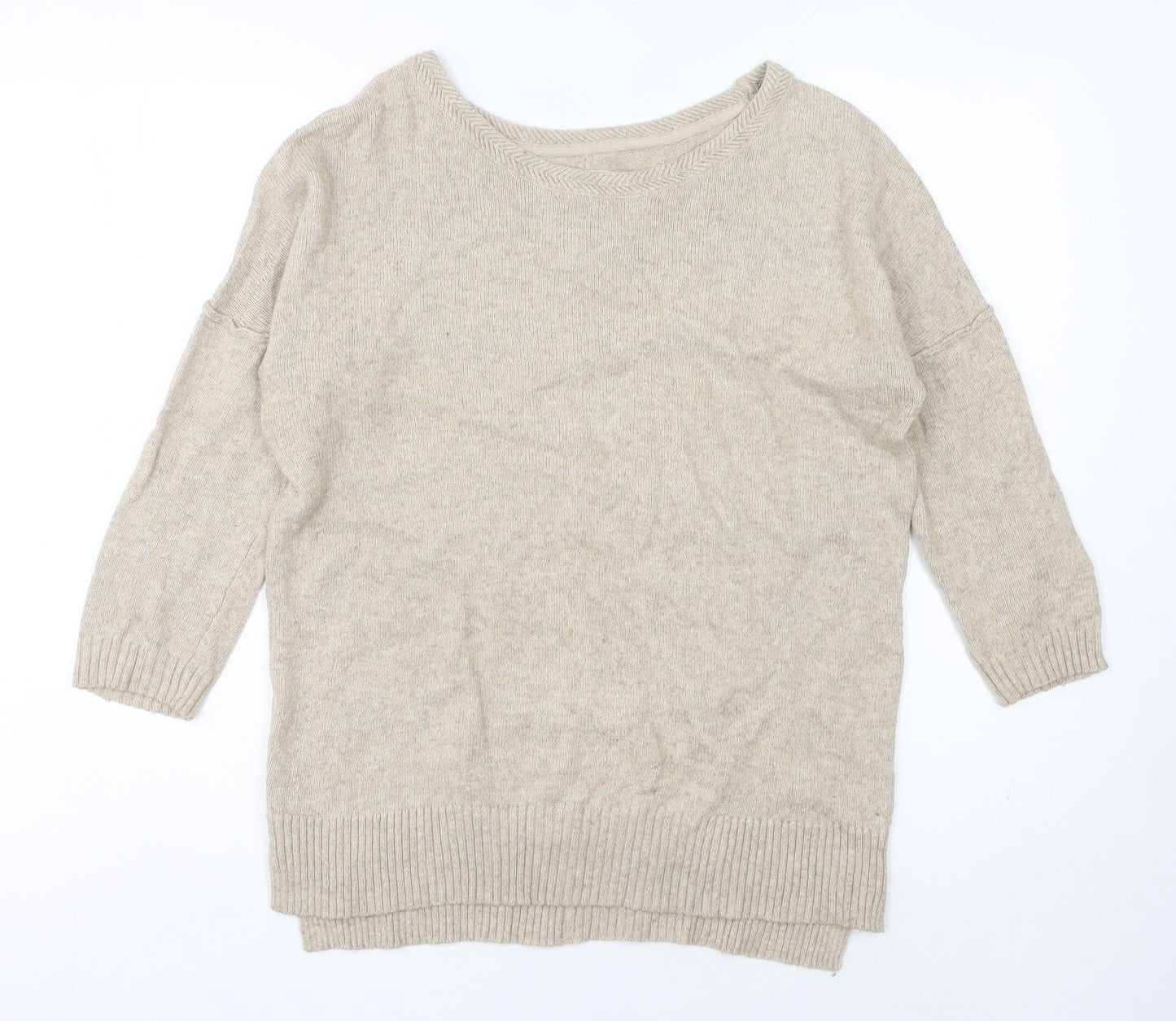 H&M Women’s Beige Angora Cotton Blend 3/4 Sleeve Pullover Jumper S